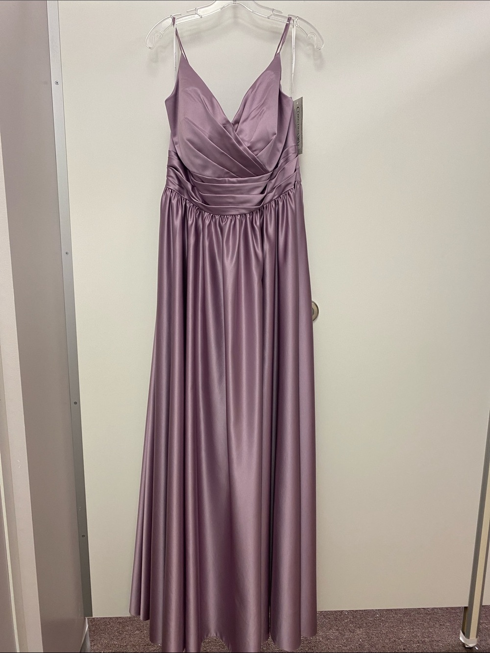 Thistle Satin Spaghetti Strap Evening Gown